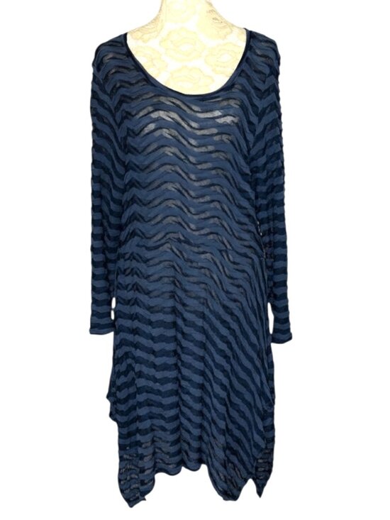 cut loose Dresses & Skirts - Cut Loose Mesh Knit Dress Sheer Stripe Asymmetrical Navy Blue M